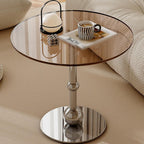 Bedside Table; Glass Coffee Table/Side Table with Stainless Steel Base—Suitable for Living Room or Balcony