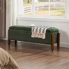 47'' Modern Storage Ottoman Benches with Walnut Wood Legs Ottoman Bench with 22 Gallons Storage Space Fabric Upholstered Seating End of Bed Bench for Bedroom for Livingroom Green
