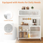 Kitchen Pantry Cabinet Tall Storage Cabinet with Glass Doors & Adjustable Shelves White Modern Cupboard for Kitchen Living Room Dining Room