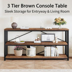 LVB Farmhouse Industrial Console Table for Home, Rustic Brown, 70 Inch | Wood Metal Foyer Entryway Sofa Tables with Storage, 3 Tier Long Rustic Entry Table TV Stand with Shelves for Living Room