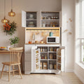 70.8" Tall Kitchen Pantry Cabinet with Adjustable Shelves, Farmhouse Kitchen Hutch with 5 Doors and 3 Drawers, LED Pantry Storage Cabinet with Charging Station for Dining Room, White