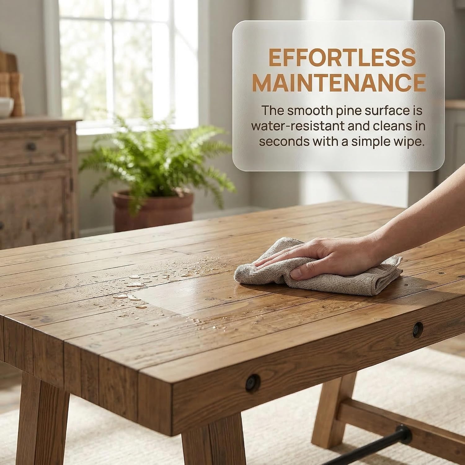 Rustic Dining Table for 4-6 People, 59" Farmhouse Rectangular Kitchen Table, Reclaimed Solid Wood Dining Room Table with Trestle Base for Kitchen/Dining Room, Home Office, Rustic Brown