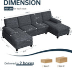 Sectional Couches for Living Room, U Shaped Couch 4 Seat Sectional Sofa with Chaise and Armrests, Comfortable Fabric Sofa for Apartment (Grey)