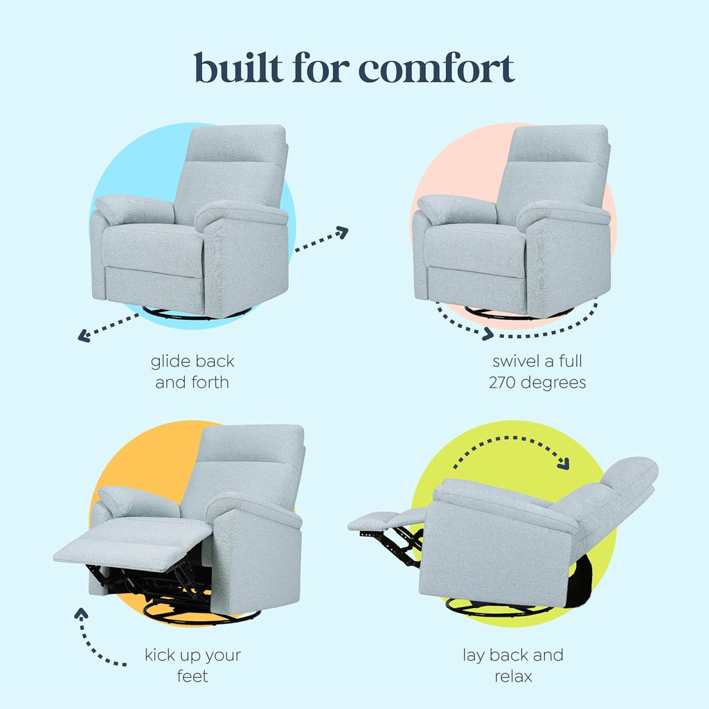 Davinci Suzy Electronic Swivel Recliner with USB Port in Heathered Blue, GREENGUARD Gold & CertiPUR-US® Certified