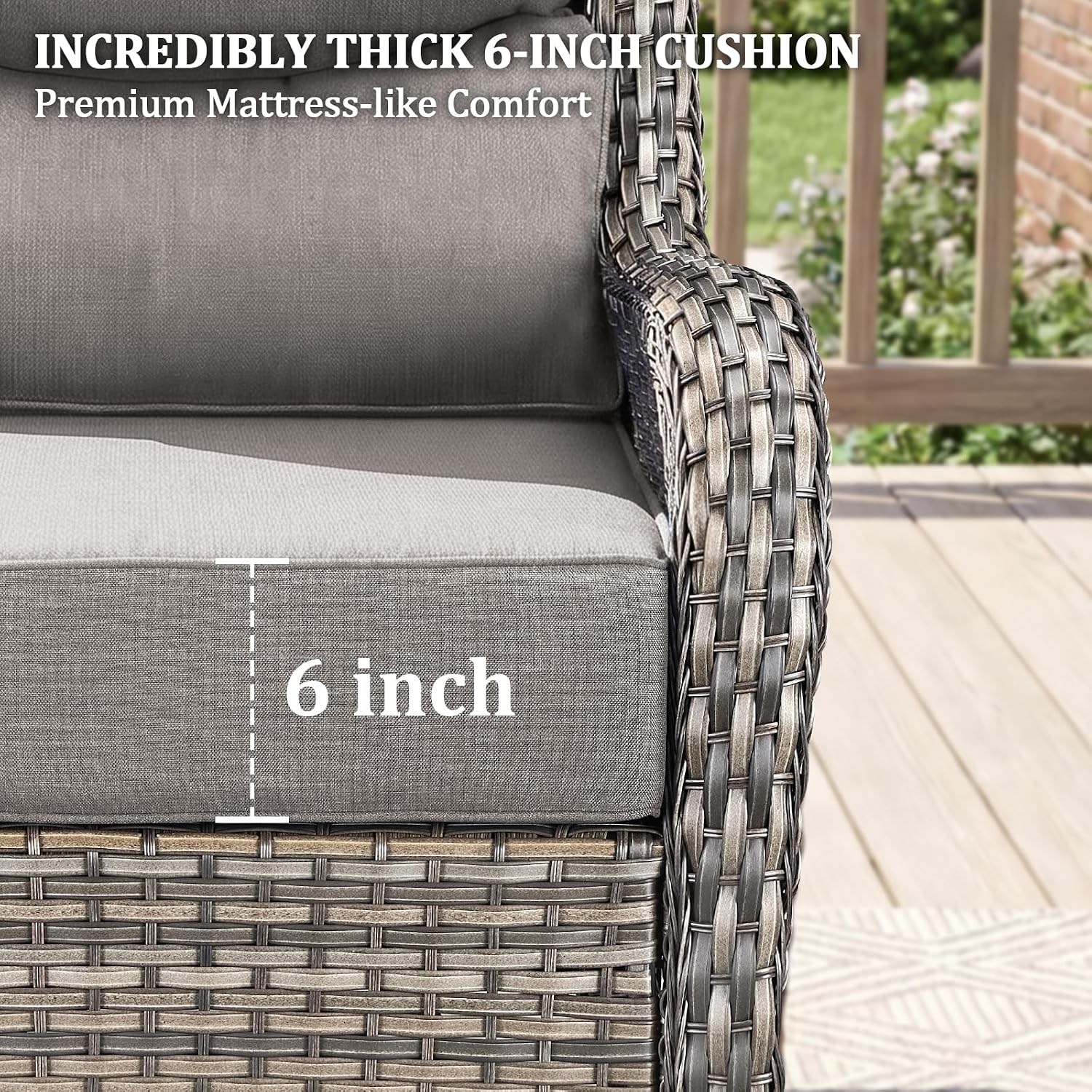 Luxury Swivel Rocker Chairs Fire Pit Set with 6" Thick Cushion 7 piece Wicker Outdoor Patio Chair with Sofa and Ottoman,Comfortable High Back Outdoor Patio Furniture Set - Gery | Gery