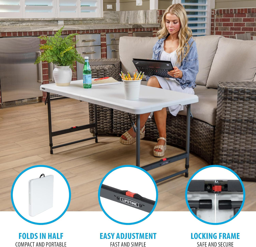 LIFETIME Height Adjustable Folding Table, 4 Foot