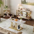 GiftGo Narrow Sofa Table 47.2 Inch, Industrial Sofa Table Behind Couch, Vintage Entry Console Table with Storage for Entryway, Living Room, Foyer, Elegant Design (White and Gold, 47.2)