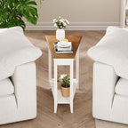 ChooChoo Wedge End Table, Narrow Triangle Side Table with 2-Tier Storage Shelf, Fluted Recliner Side Table for Corner, Living Room, Bedroom, Small Space, White