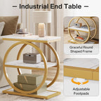 Tribesigns End Table with Storage Shelves Pack of 2, 3-Tier Wooden Industrial Sofa Side Table with Black Metal Frames for Living Room, Slim Nightstand and Bedside Table for Bedroom, White & Gold