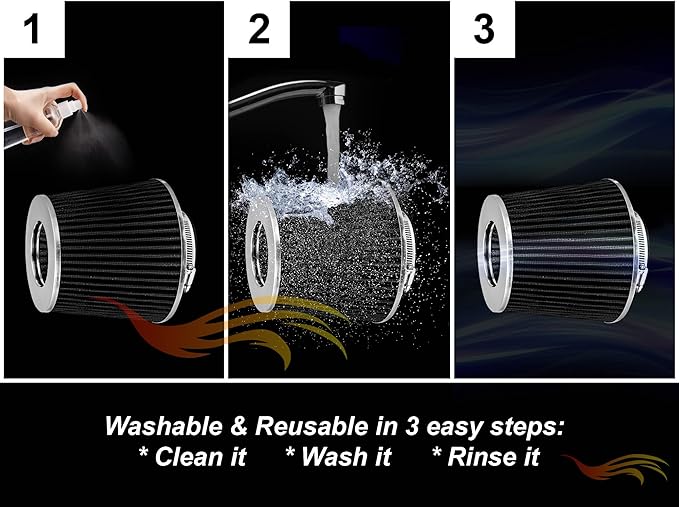 BLACK 6" 152 mm Inlet Truck Air Cone Replacement Performance Washable Clamp-On Dry Air Filter (8" Tall)