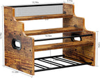 KLM 4-Tier Wood Display Shelf, Black Modern Bottle Organizer, Countertop Bar Stand for Liquor, Coffee Syrup, (Brown)