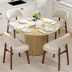MALOL 47"-63" Extendable Round to Oval Dining Table Chairs Set for 4-8, Modern Wooden Kitchen Table and Chairs with Hidden Storage and Fluted Design for Dining Room/Small Space(Natural Wood and Brown)