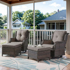 Belord Outdoor Swivel Chairs Set of 2,Patio Wicker Rocker Chairs with Ottomans, All Weather Patio Conversation Furniture Set, Ideal for Porch Balcony Deck Yard, Brown Wicker/Gray