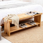 43" Solid Wood Farmhouse Bench, Entryway Bench with Storage Shelf, Narrow Rustic Indoor Bench for Bedroom, Entryway, Hallway, Dining