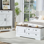 SOOWERY 48 Inch End of Bed Storage Bench, Farmhouse Bed Bench with Drawers and Cabinet, Rustic Shoe Storage Bench for Entryway, Bedroom,Living Room, White