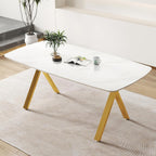 Meihua 51.2'' Dining Table with White Marble Pattern Tempered Glass Top, Sleek Metal Legs Stable Frame Dinner Table for 4-6 Persons, Luxury Kitchen Table for Home, Apartment & Office