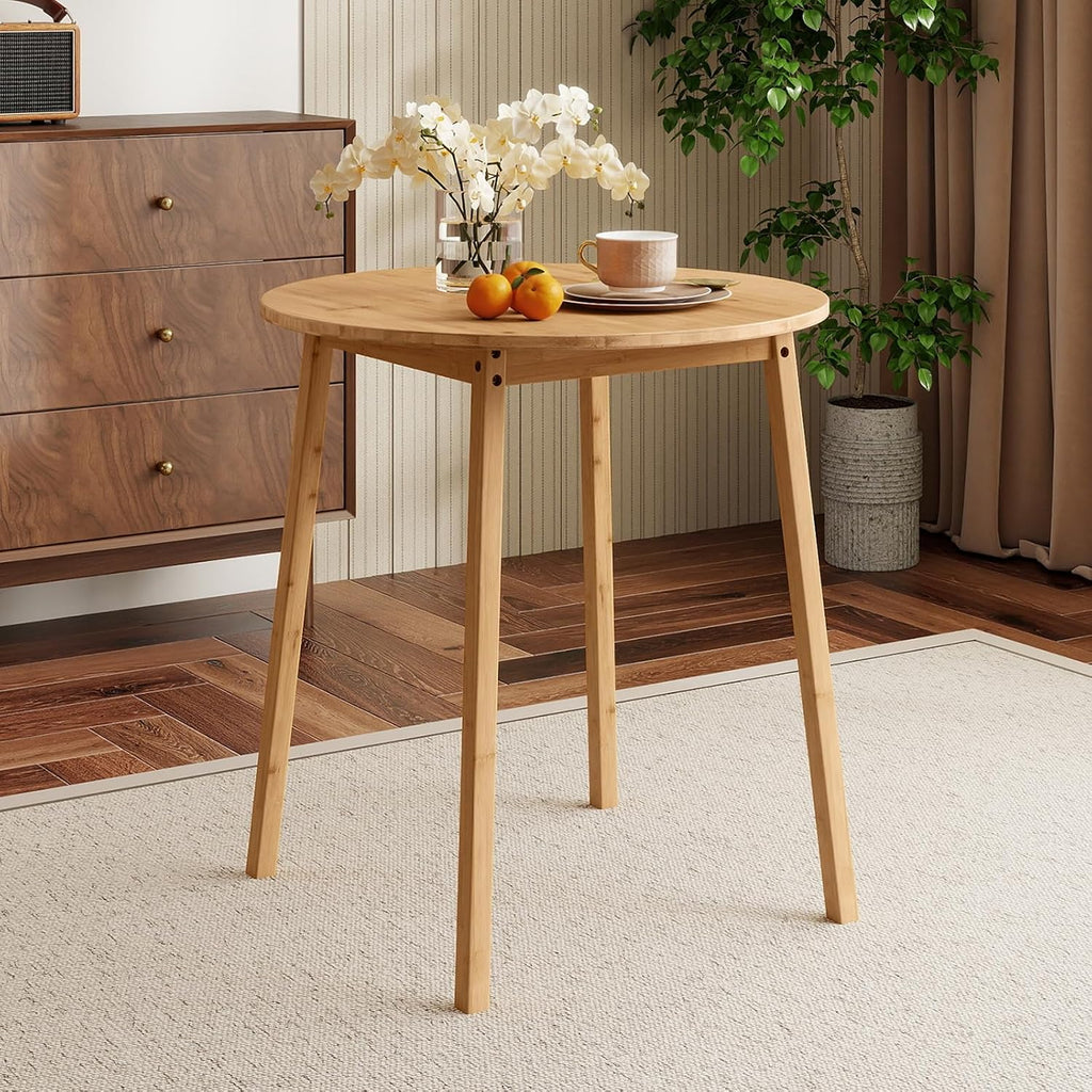 Giantex 27.5-Inches Bamboo Dining Table for 2-4, Round Dinner Tables with Non-Slip Foot Pads, Farmhouse Small Kitchen Table for Dining Room, Living Room, Dinette, Apartment (Round)