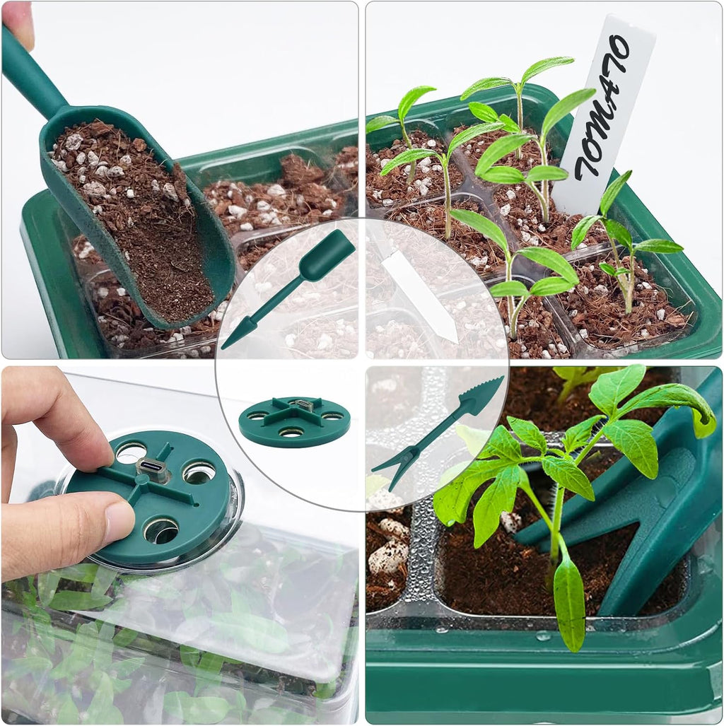 Seed Starter Tray, Plant Propagation Station with Grow Light, Seedling Starter Trays with Timing Controller, Mini Greenhouse Kit with Humidity Domes and Base, Plant Tray for Seeds Growing Starting