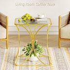 19.68" Square End Table with Tempered Glass Top, Stylish X-Shaped Metal Frame, Living Room Coffee Table, Sofa Side Table, Accent Tables for Small Spaces, Modern Bedside Table (Gold)