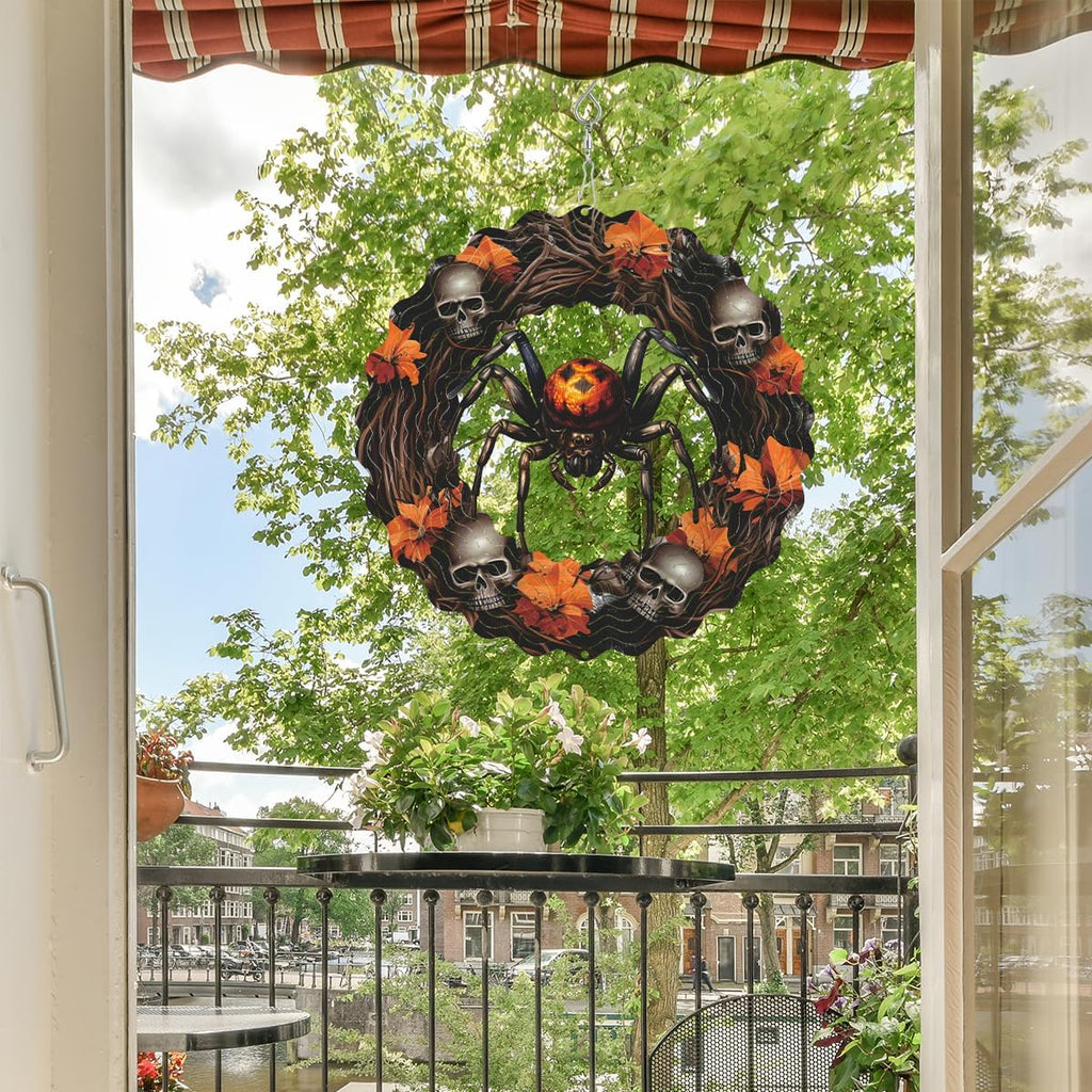 Spider Metal Wind Spinner 3D Hanging Halloween Wind Spinners Decor Skeleton Skull Metal Wind Spinner for All Saints' Day Party Yard Garden Outdoor Indoor Decor