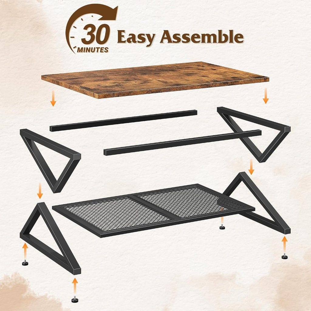 EnHomee Coffee Table with Storage & Shelf for Living Room, Rustic Brown