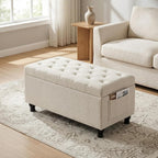 32'' Beige Fabric Upholstered Ottoman Storage Bench | Upholstered Ottoman with Storage for Living Room , Bedroom, Entrance Foot Rest Stool Shoe Bench Ottomans Footstools Couch