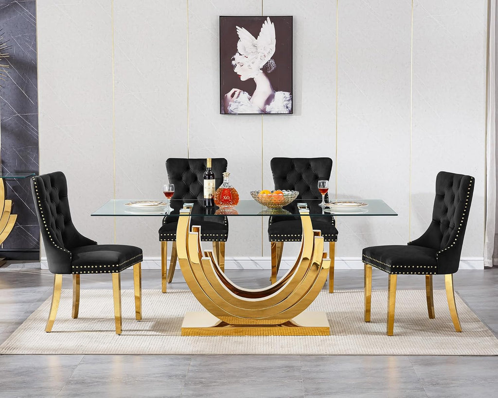 HomVent 5 Piece Glass Dining Table Set for 4, Kitchen Dining Table Set with Dining Chairs, Glass Dining Room Table Set for Dining Room Kitchen