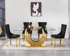 HomVent 5 Piece Glass Dining Table Set for 4, Kitchen Dining Table Set with Dining Chairs, Glass Dining Room Table Set for Dining Room Kitchen