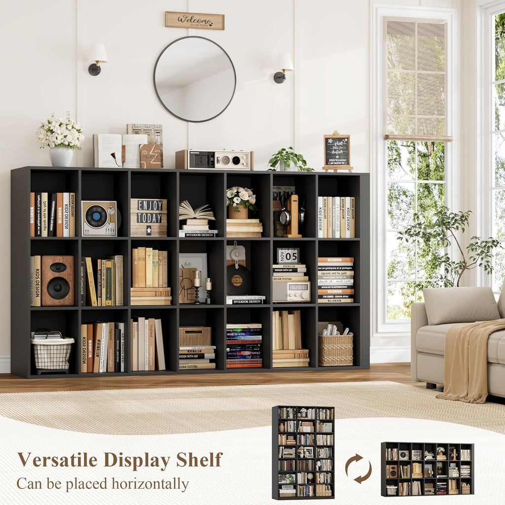 HOSTACK 86" H Triple Wide Bookshelf and Bookcase, Large Book Shelves, Black