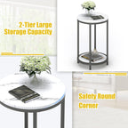 WiberWi Round Side Table Set of 2, Modern Nightstand End Table with Metal Frame &Faux Marble Top, Accent Bedside Table for Living Room Bedroom Small Spaces with Storage Open Shelf,White