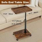 Side Table TV Tray for Couch,Height Adjustable C Shaped End Table for Small Spaces,Bedside Bathroom Living Room (Vintage Brown)