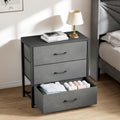 Memobarco Nightstand with 3 Fabric Drawers, Storage Dresser, Gray | Storage Drawers, side Table, End Table, Fabric Drawers, Wood Top, Metal Frame, Bedroom, Closet, Living Room