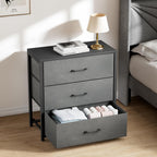 Memobarco Nightstand with 3 Fabric Drawers, Storage Dresser, Gray | Storage Drawers, side Table, End Table, Fabric Drawers, Wood Top, Metal Frame, Bedroom, Closet, Living Room