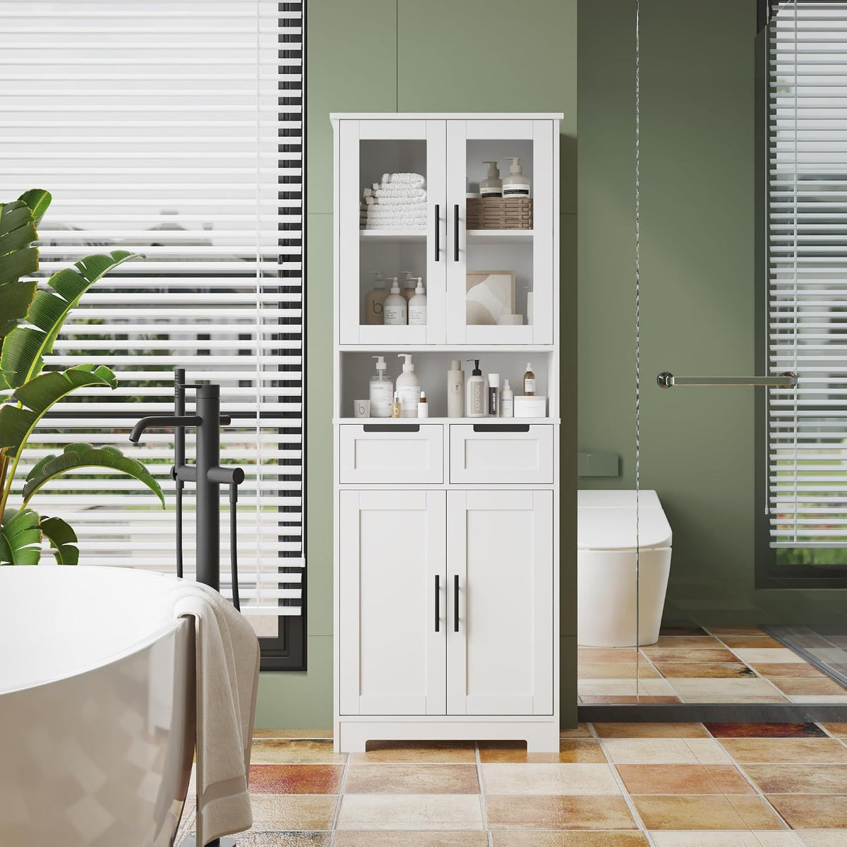 LEADZM Kitchen Cabinet Tall Cabinet with 4 Doors Buffet Cabinet for Kitchen Living Room Dining Room (4 Doors)