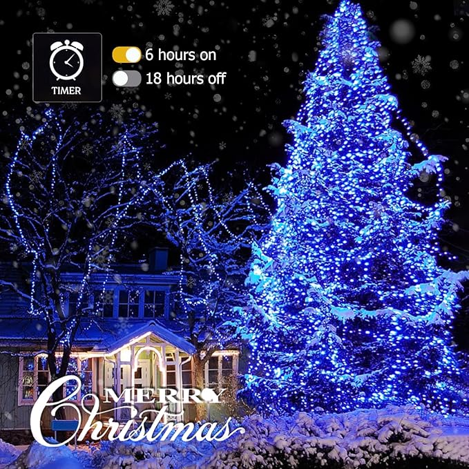 JMEXSUSS 163 FT 500 LED Blue Christmas Lights Outdoor, Waterproof Blue String Light Plug in, 8 Modes Clear Wire Christmas String Lights for Tree Yard Patio House Party Decorations