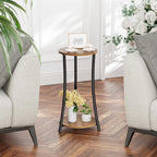 Simple Trending Round Side Table, 2 Tiers End Table for Living Room with Storage Shelf, Slim Sofa Table Set of 2, Rustic Brown