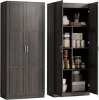 HOMCOM 71" Tall Kitchen Pantry Cabinet with 4 Adjustable Shelves Espresso | Large Multipurpose Storage Cabinet, Modern Farmhouse Freestanding Food Pantry, Framed Doors, Soft-Close Hinges