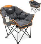 Upgrade Oversized Padded Camping Chair with Adjustable Cup Holder,Weight Capacity 400 LBS,Built-in Comfy Foam Armrest Supports,Heavy Duty Moon Leisure Folding Chair for Camping, Orange (2 Pack)
