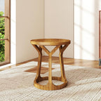 Round Side Table, Farmhouse End Table for Small Spaces, Accent Table for Living Room, Bedroom, Home Office (Brown, 1-Pack)