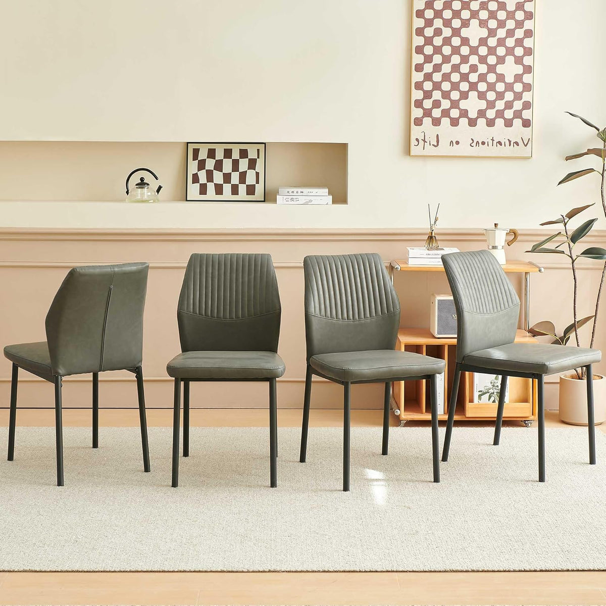 35'' Round Dining Table Set for 4 with Chairs, Mid Century Modern Round Kitchen Table and Chairs Set for Small Space, Compact Dining Table for Apartment Breakfast Nook - Dark Grey