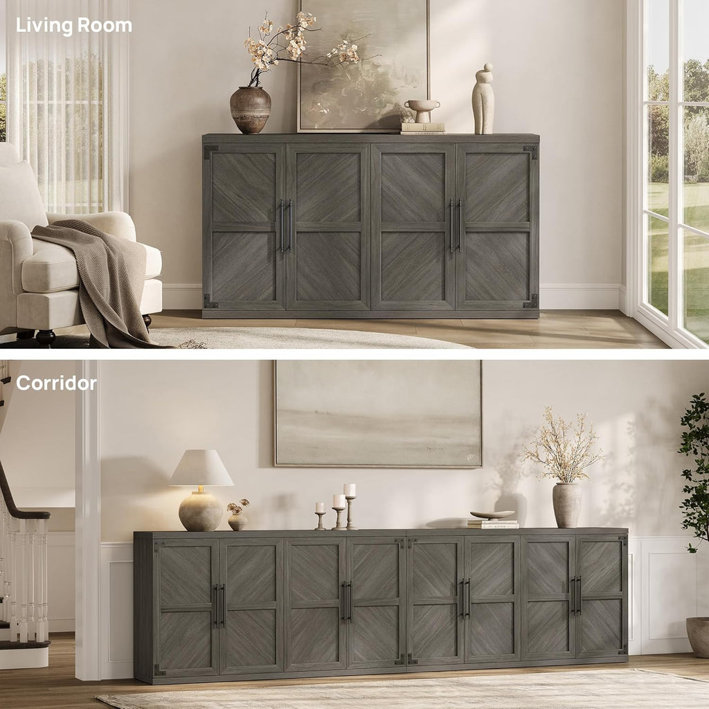 SICOTAS Buffet Cabinet with 4 Doors, Modern Sideboard Cabinet with Storage and Adjustable Shelves, Large Credenza Storage Cabinet (1, Ash Gray)