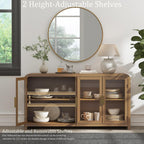 Oak&Sparrow Oak Sideboard Buffet Cabinet with Storage, 60'' Boho Buffets & Sideboards with Adjustable Shelves, Sideboard Cabinet with 4 Glass Doors for Living Room, Hallway & Kitchen
