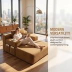 61 inch Floor Chaise Lounge Chair Indoor, Oversized Corduroy Lounge, Deep Seat Sofa Bed for Living Room, Comfy Reading Nook Chair for Small Spaces, No Assembly Required, Camel
