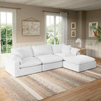 Modular Sectional Sofa Cloud Couch,Down Filled Comfy Cloud Modern Sofa,White Linen L Shape Oversized Couch Cushion Covers Removable Furniture for Living Room