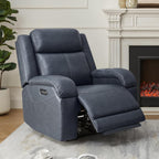 Watson & Whitely Oversized Genuine Leather Power Recliner Chairs for Big and Tall, Wall Hugger Recliner with Power Headrest & Charging Ports, Extra Large Reclining Chair for Living Room, Navy Blue