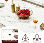 Luxury Rectangle Faux Marble 70" White Dining Table for 6-8 People, Modern Large Kitchen Table with Silver Mirrored Stainless Steel Leg Base, Dining Table for Dining/Living Room, Office (One Table)