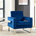 Velvet Accent Chair, Modern Blue Accent Chair for Living Room, Upholstered Living Room Chair for Home Office, Stainless Steel Sliver Base