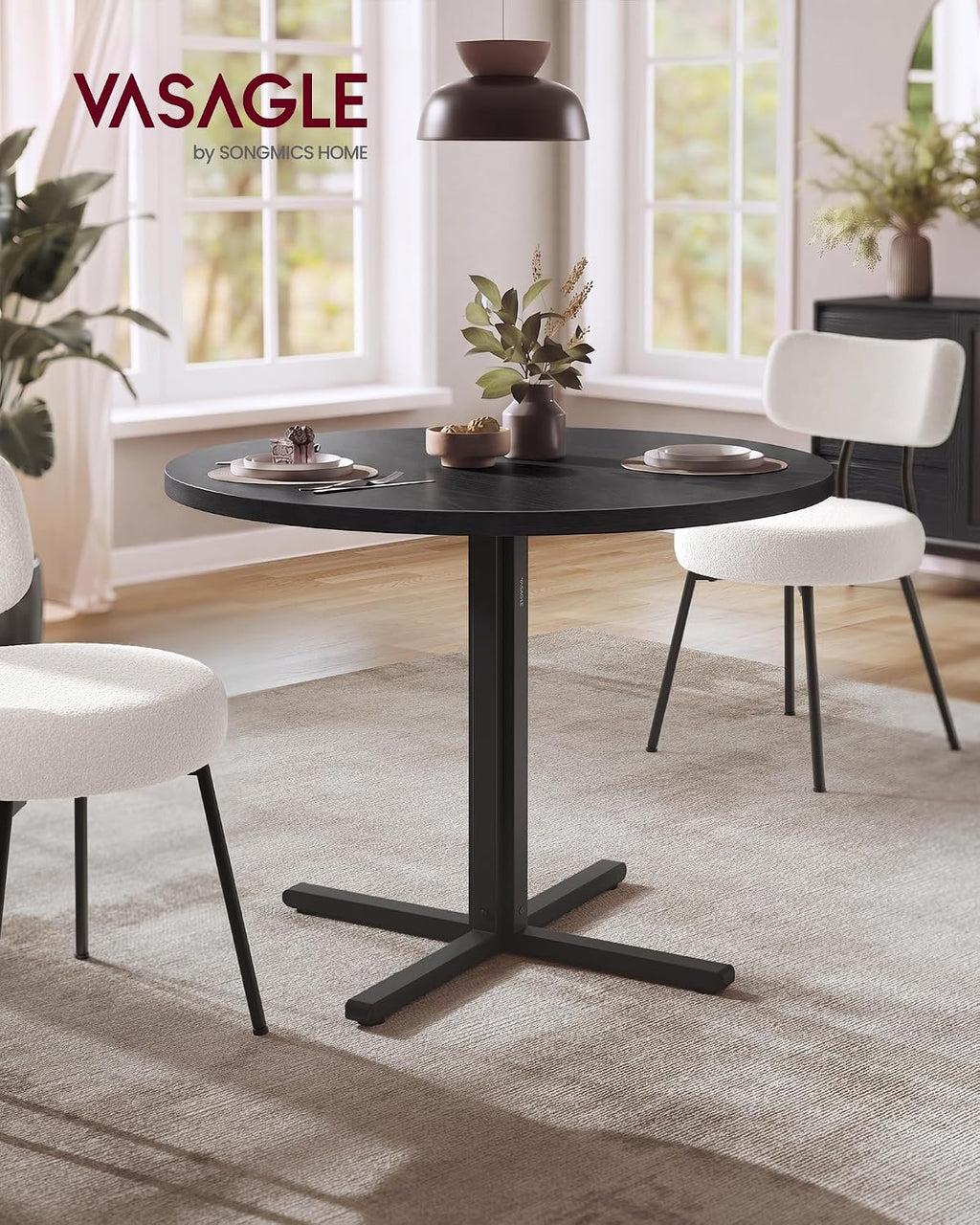 VASAGLE Dining Table, Small Round Kitchen Table for 4 People, 31.5 x 29.4 Inches, for Dining Room, Living Room, Modern, Water-Resistant, Ebony Black UKDT082B101S
