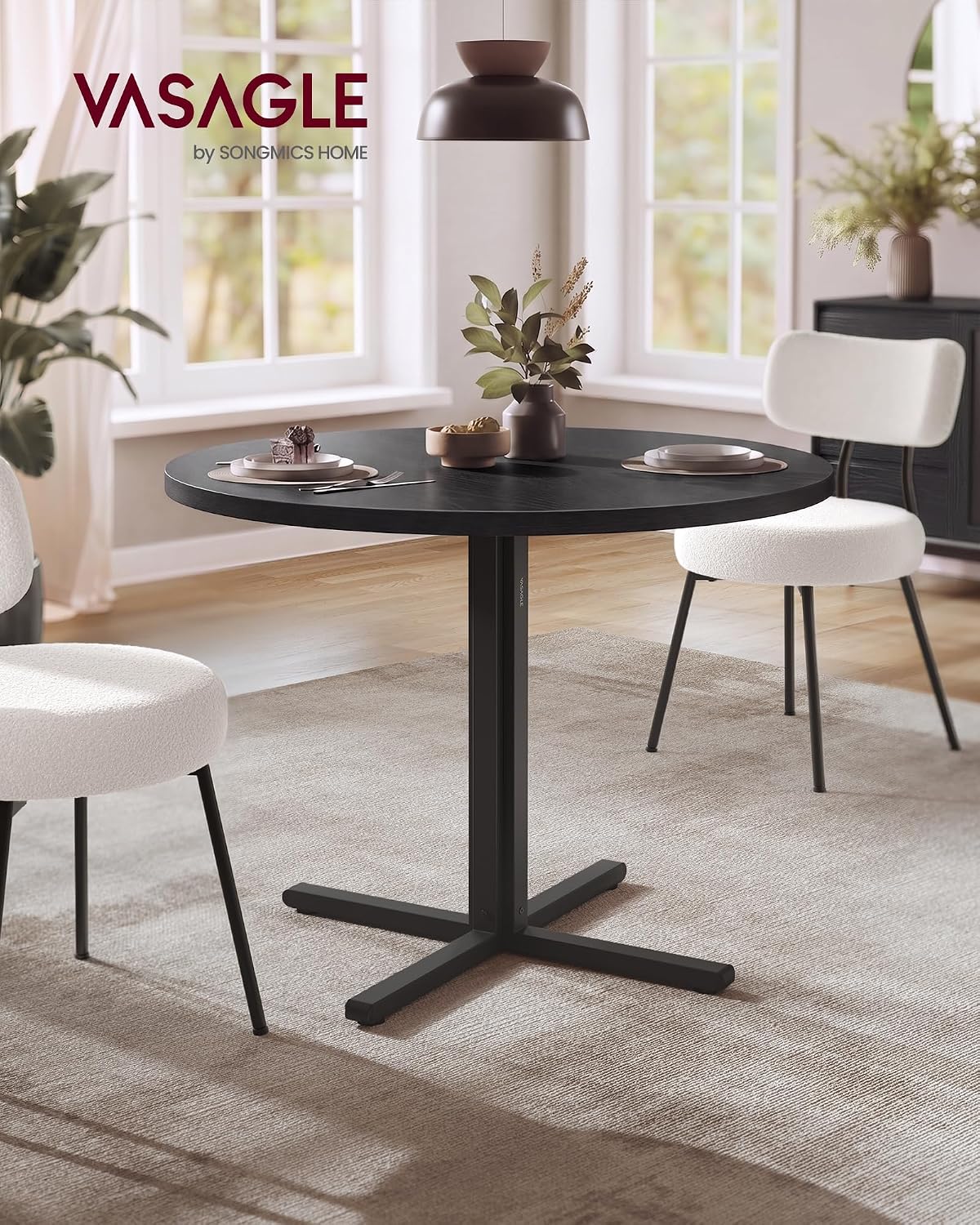 VASAGLE Dining Table, Small Round Kitchen Table for 4 People, 31.5 x 29.4 Inches, for Dining Room, Living Room, Modern, Water-Resistant, Ebony Black UKDT082B101S
