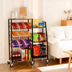 Pinzoveco 5-Tier Rolling Kitchen Storage Carts, Snack Cart with Wheels, Fruit Organizer（Fruit Basket Rolling Cart, Vegetable Holder for Kitchen, Holds Soda Drinks, Cans, Snacks, Onions, Potatoes